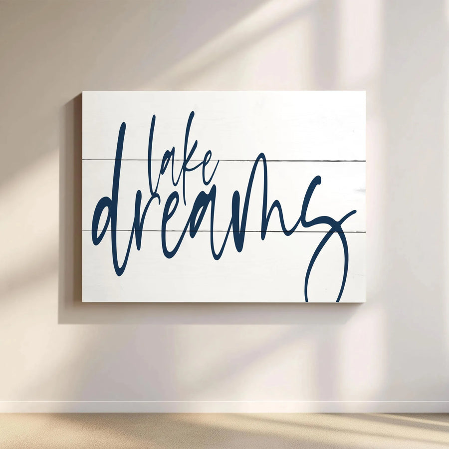 Lake Dreams Canvas Wall Art | Modern Farmhouse Cursive Script | Premium Gallery Quality Print | Gift for Lake House or Cabin Decor