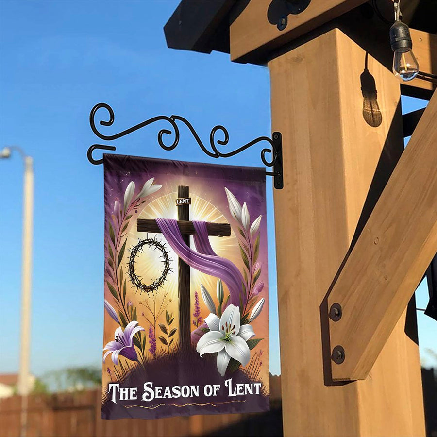 Lenten Garden Flag | Religious Christian Cross with Lilies & Crown of Thorns | Durable Polyester Outdoor Decor | Faithful Easter Yard Gift