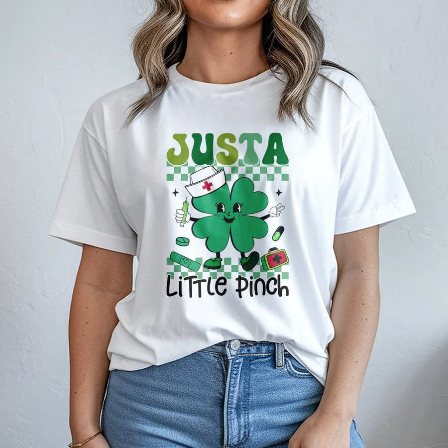 Nurse St. Patrick's Day T-Shirt | Just A Little Pinch Shamrock Design | Soft Premium Cotton | Funny Gift for Nurses, RN, LPN, Nursing Students
