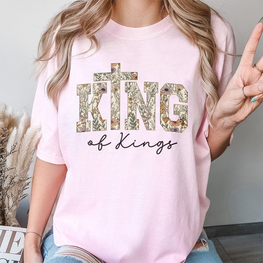 King of Kings T-Shirt | Floral Cross Christian Graphic Design | Premium Cotton Religious Apparel | Faith-Based Inspirational Gift for Believers