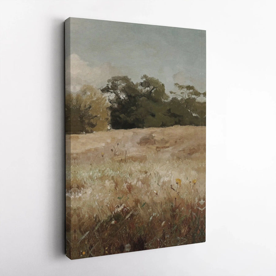 Vintage Landscape Canvas Art | Grassy Meadow & Tree Oil Painting Style | 1.25 Inch Gallery Wrap | Premium Home Decor Wall Print
