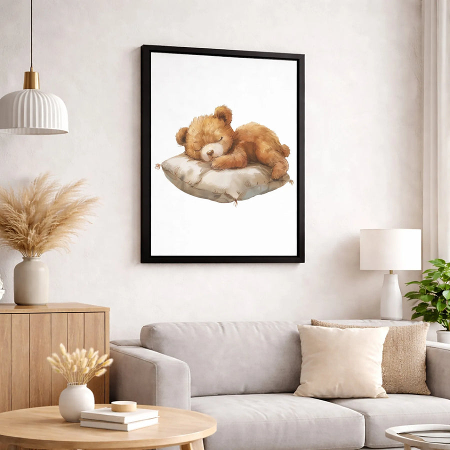 Sleeping Teddy Bear Canvas Art | Watercolor Nursery Wall Decor | Premium 1.25-Inch Thick Gallery Wrap | Cute Baby Room Gift