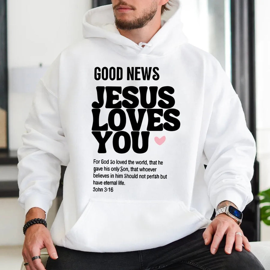 Jesus Loves You Hoodie | John 3:16 Bible Verse Graphic | Premium Cotton Blend | Christian Faith Gift for Believers
