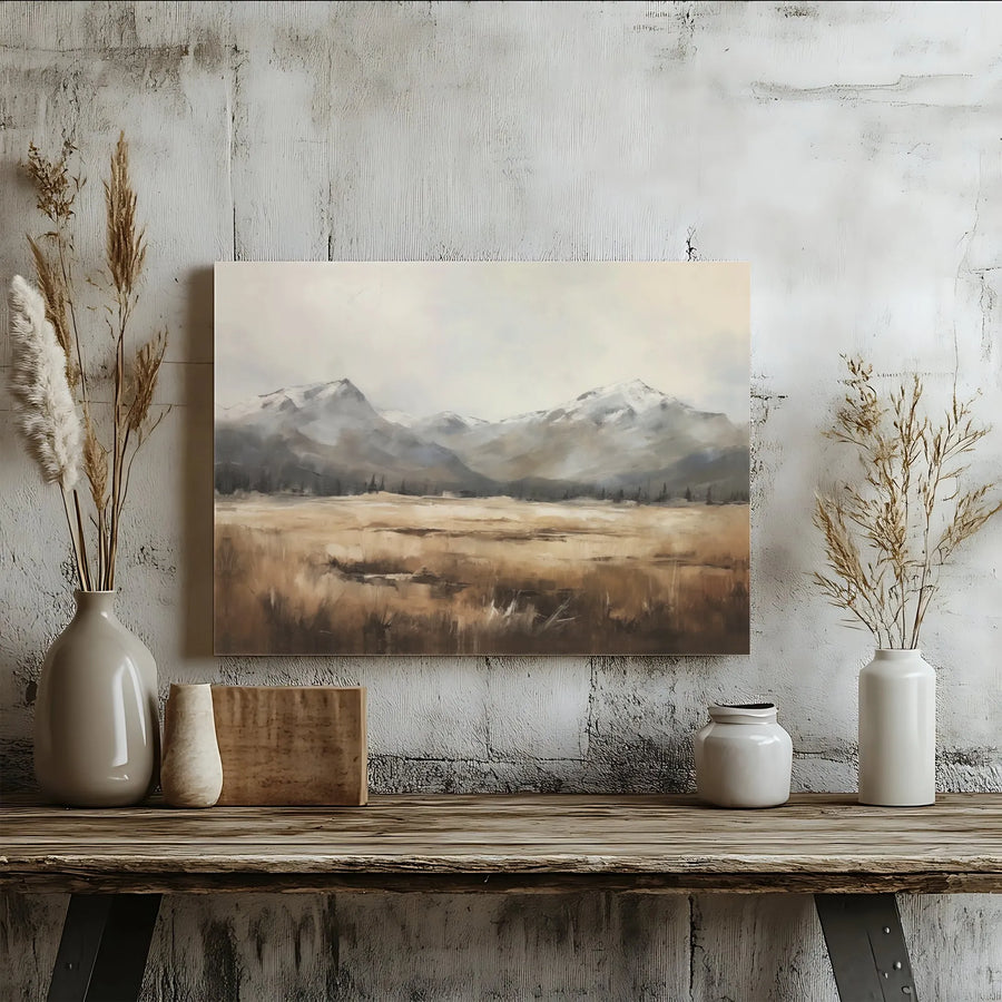 Mountain Landscape Canvas Wall Art | Abstract Snow Capped Peak Painting | Premium Gallery Wrapped Canvas | Modern Farmhouse Decor Gift