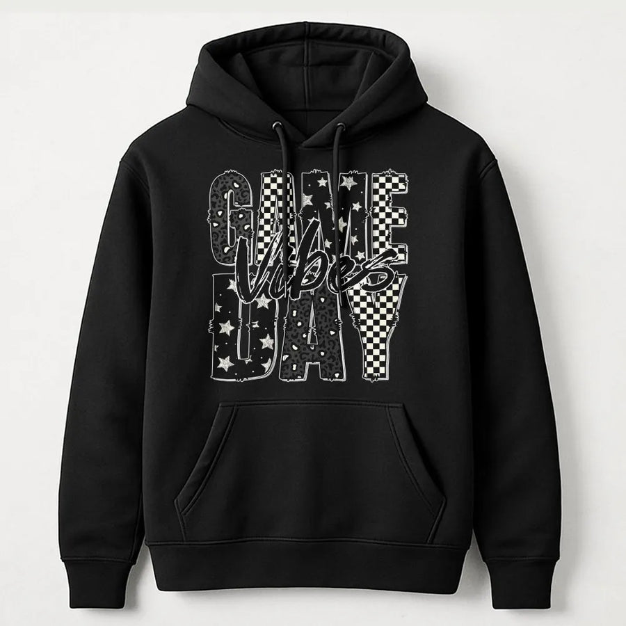 Game Day Vibes Hoodie | Checkered Sports Fan Apparel | Premium Cotton Blend | Unisex Football Season Gift for Fans