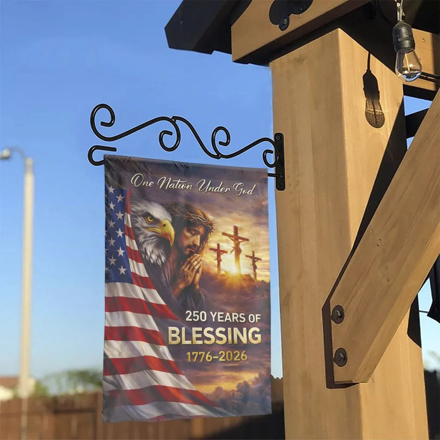 One Nation Under God Garden Flag | Jesus Eagle USA 250th Anniversary Decor | Weather-Resistant Polyester | Commemorative Christian Patriotic Gift