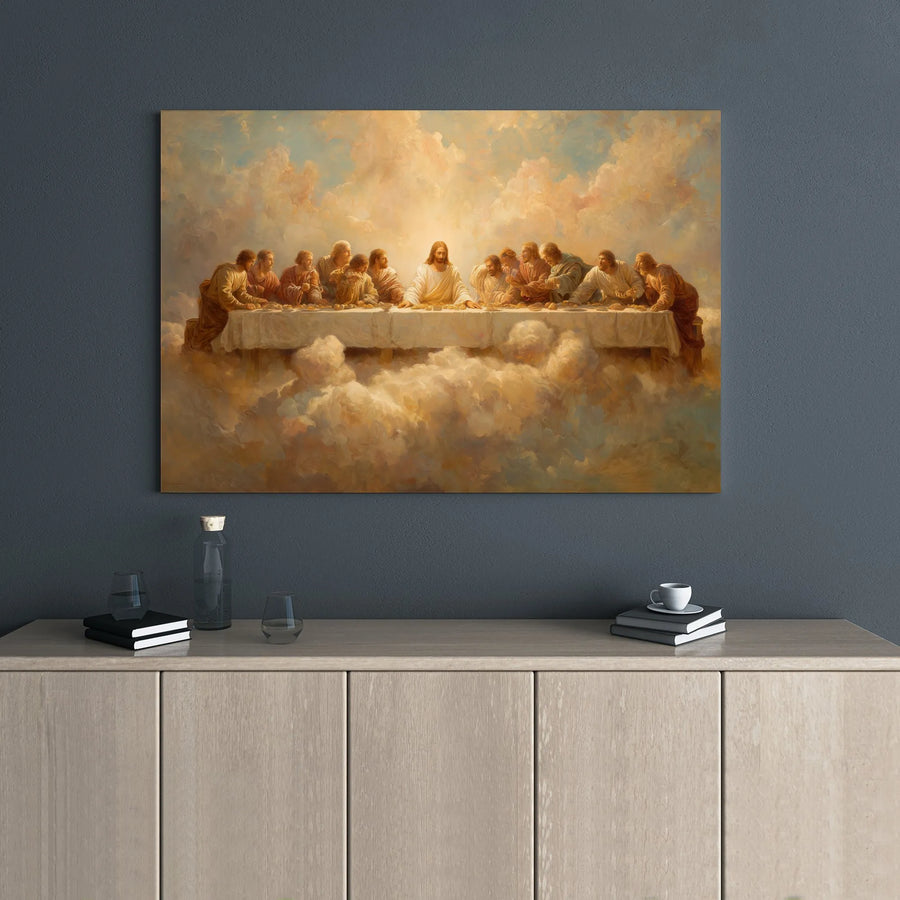 The Last Supper Canvas Wall Art | Ethereal Jesus In The Clouds Design | Premium Gallery Wrapped Print | Religious Home Decor & Spiritual Gift