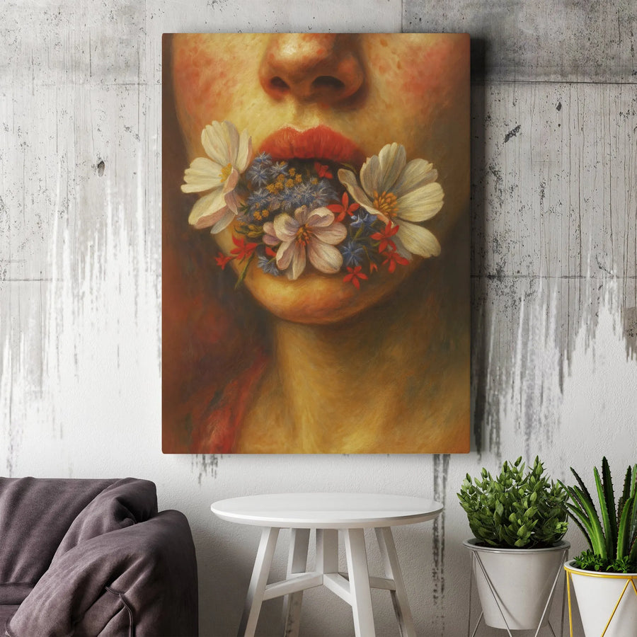 Surreal Floral Woman Canvas Wall Art | Moody Botanical Portrait Painting | Premium Fade-Resistant Gallery Wrap | Sophisticated Home Decor Gift
