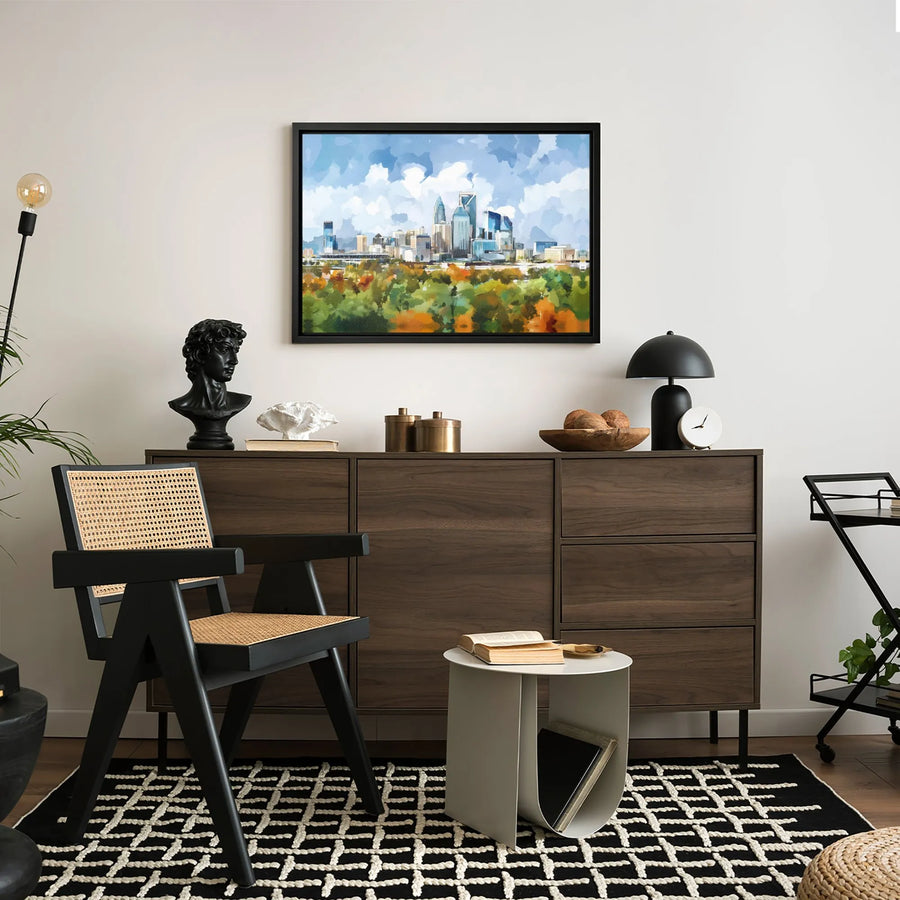 Charlotte North Carolina Skyline Canvas Art | Watercolor Cityscape Print | 1.25-Inch Gallery Wrap | Premium Home & Office Wall Decor