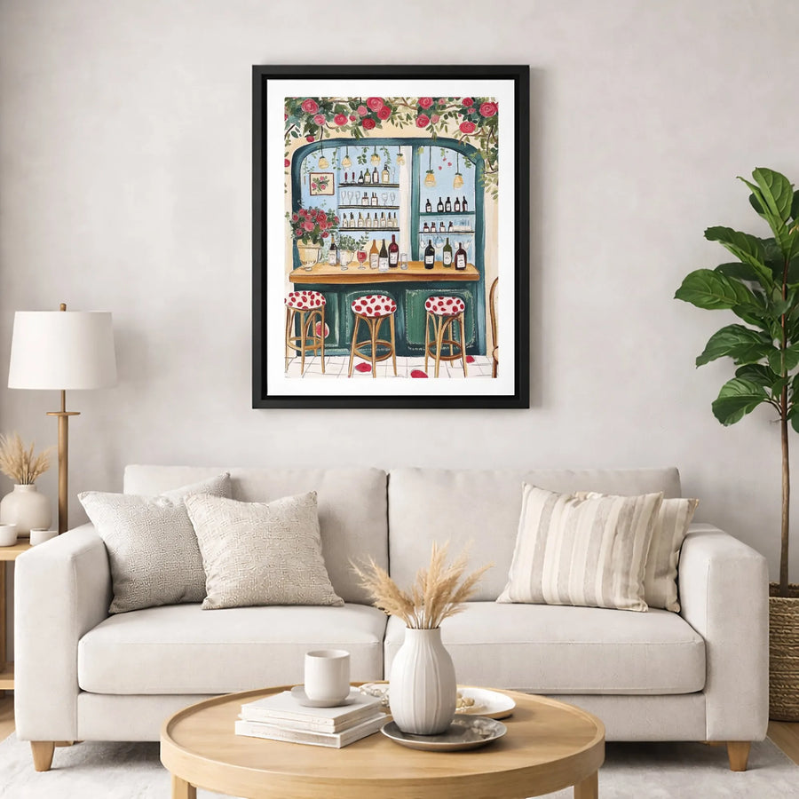 French Wine Bar Canvas Wall Art | Floral Paris Bistro Watercolor Print | Gallery Quality 1.25" Deep Profile | Romantic Kitchen Decor Gift