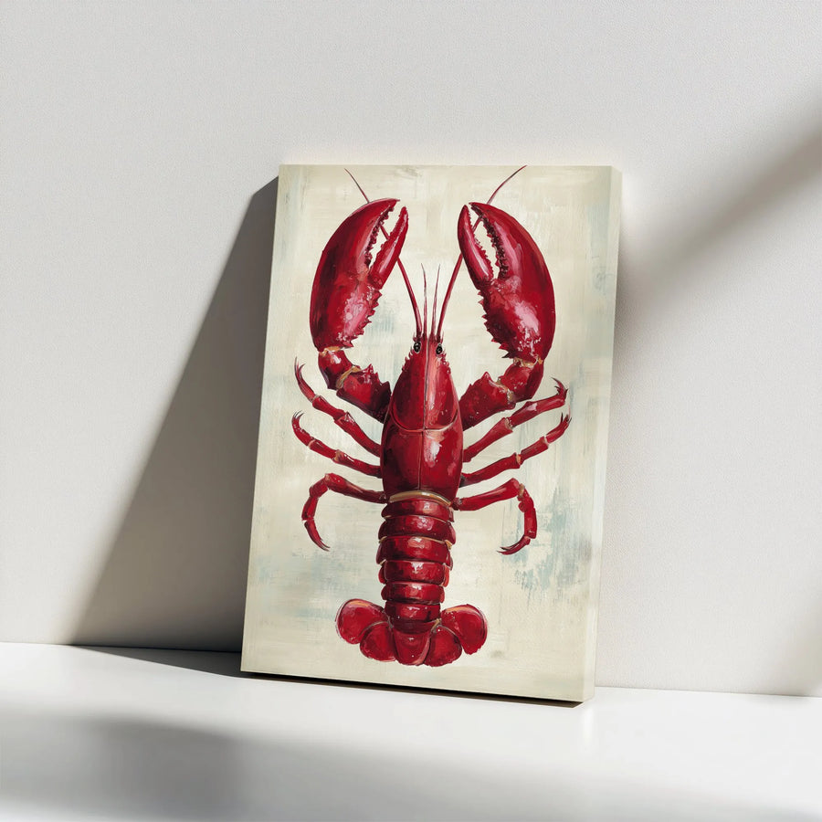 Red Lobster Vertical Canvas | Coastal Kitchen Wall Art Print | Premium 1.25" Thick Frameless Gallery Wrap | Nautical & Beach House Decor Gift