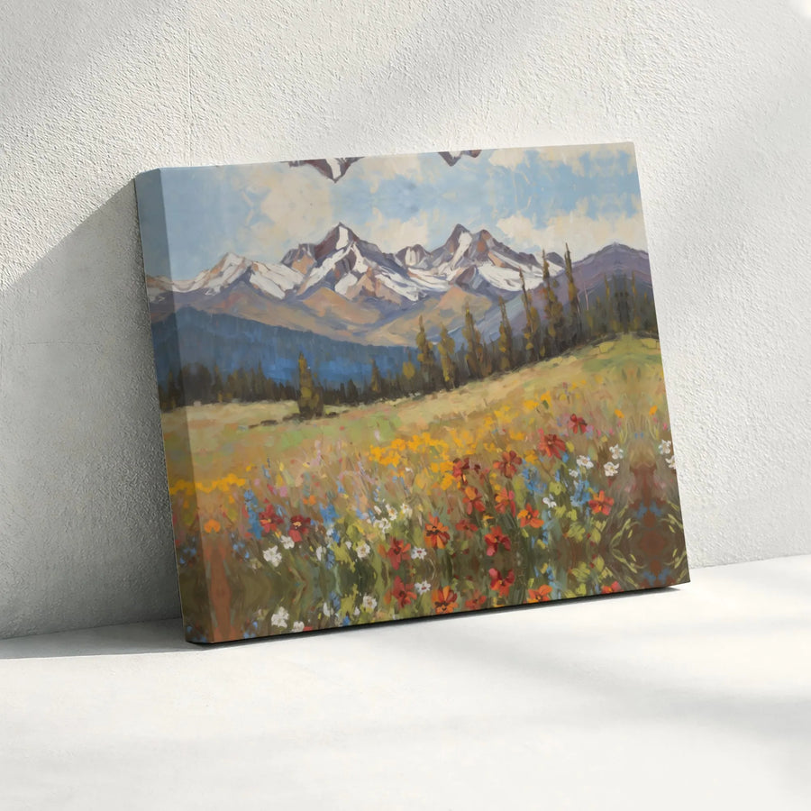Mountain Landscape Canvas Print | Wildflower Meadow Art | Gallery-Wrapped Premium Decor | Nature Lover Living Room Gift