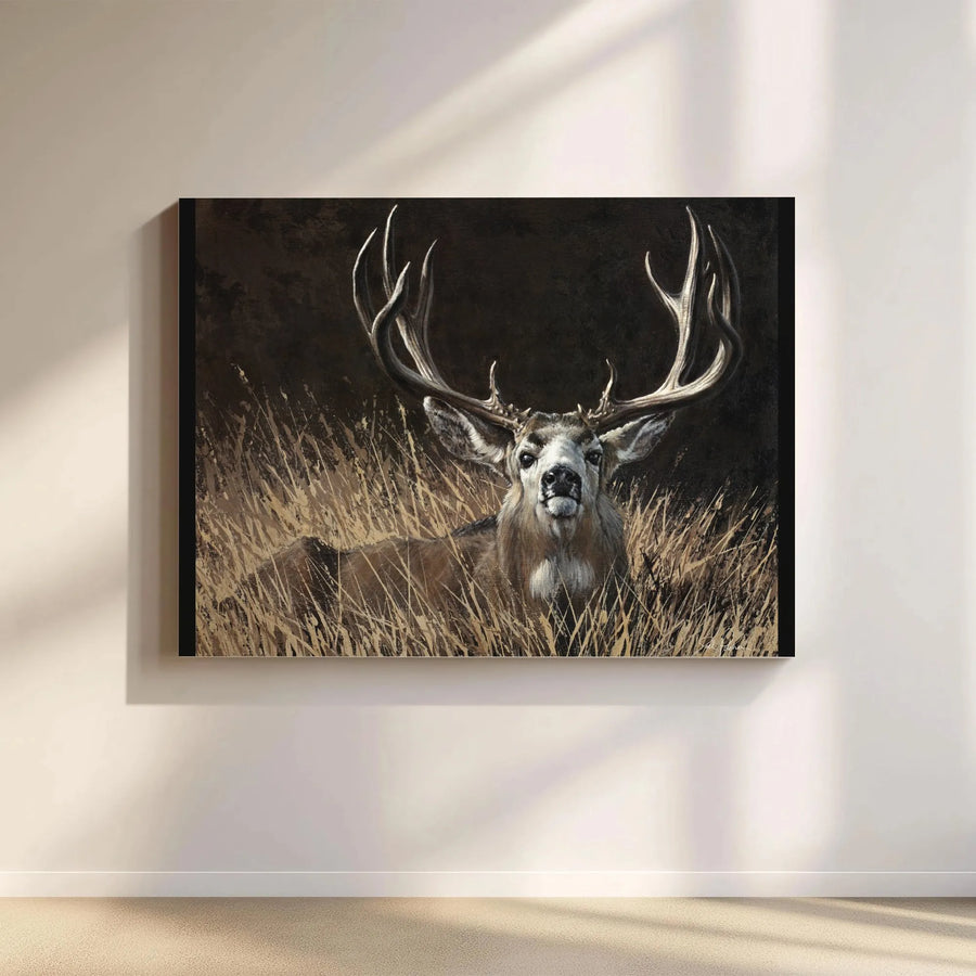 Mule Deer Canvas Wall Art | Trophy Buck In Tall Grass Painting | Premium 1.25" Gallery Wrap | Wildlife Home Decor Gift For Hunters