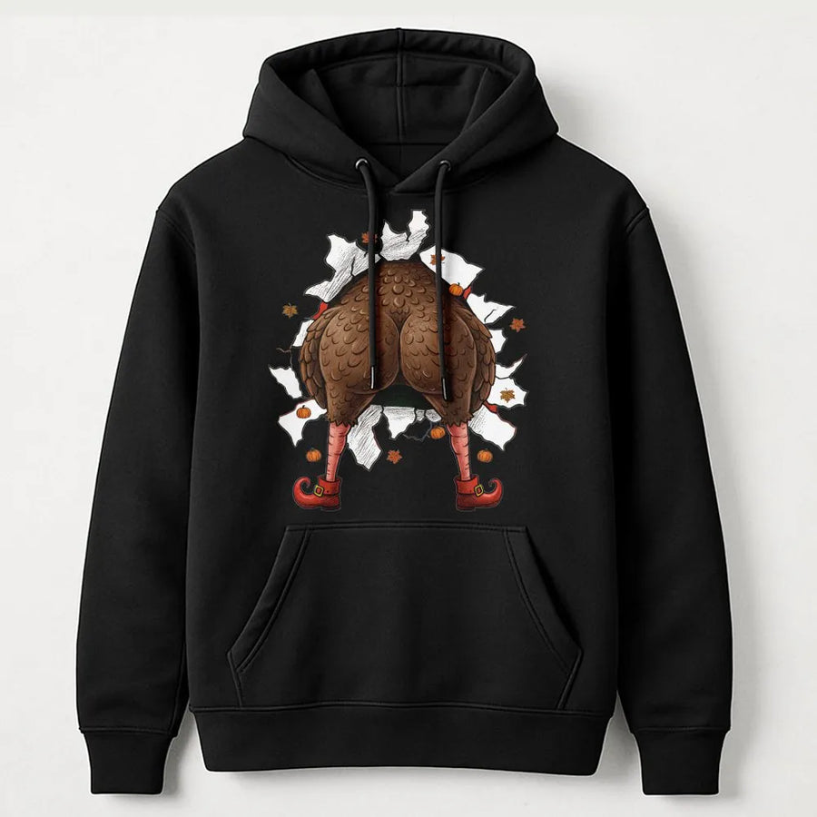 Turkey Butt Thanksgiving Hoodie | Funny Falling Turkey Graphic | Premium Cotton Blend | Humorous Holiday Gift for Men and Women
