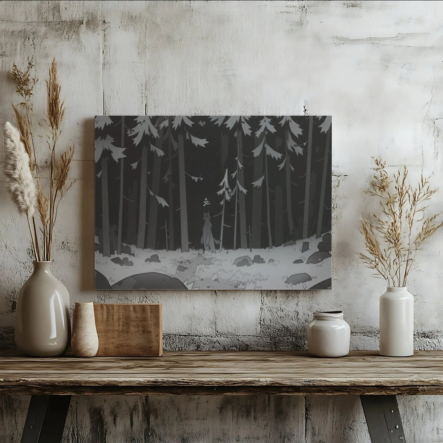 Werewolf Forest Canvas Wall Art | Minimalist Monochrome Illustration | Premium Fade-Resistant Print | Gothic Home Decor Collector Gift