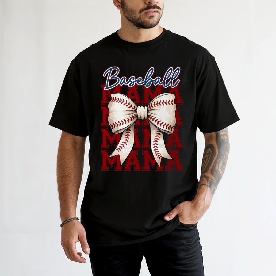 Baseball Mama T-Shirt | Coquette Bow Graphic Design | 100% Soft Cotton Premium Tee | Cute Sport Game Day Gift for Mom
