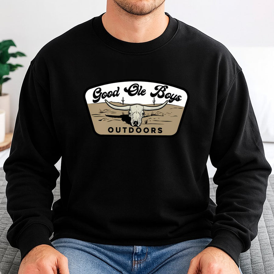 Good Ole Boys Outdoors Sweatshirt, Western Longhorn Skull Graphic,Perfect For Hunting,Country Lifestyle