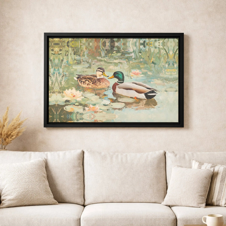 Mallard Duck Canvas Wall Art | Impressionist Pond Landscape Print | Gallery Quality 1.25” Thick Canvas | Nature Lover Home Decor Gift