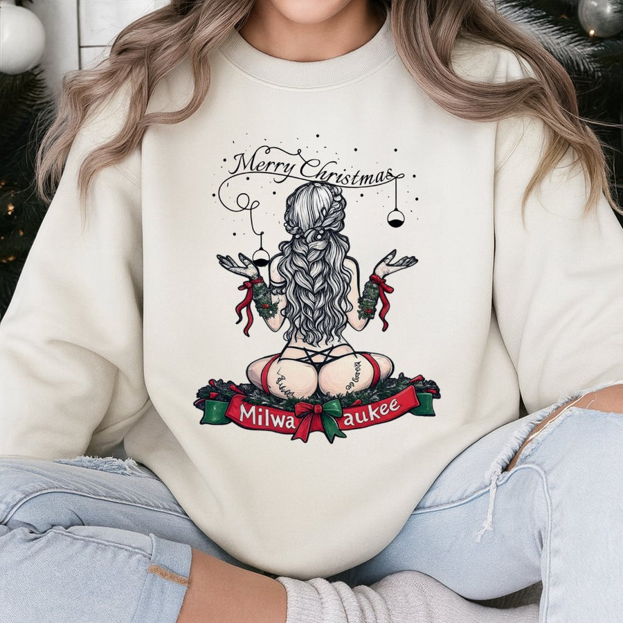 Milwaukee Christmas Sweatshirt | Naughty Holiday Graphic Design | Soft Cotton Blend | Funny Hometown City Gift For Her