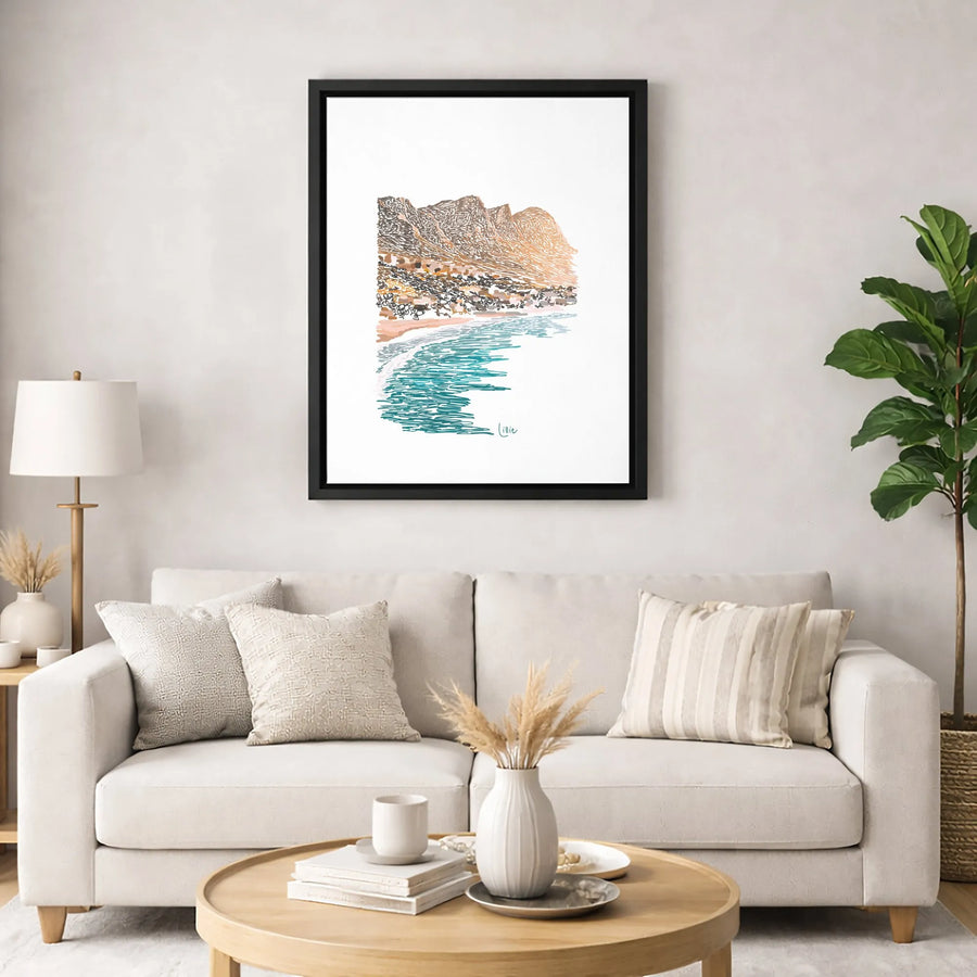 Coastal Mountain Beach Canvas Art | Abstract Scribble Landscape Print | Gallery Quality 1.25 Inch Wrap | Modern Home Decor Gift