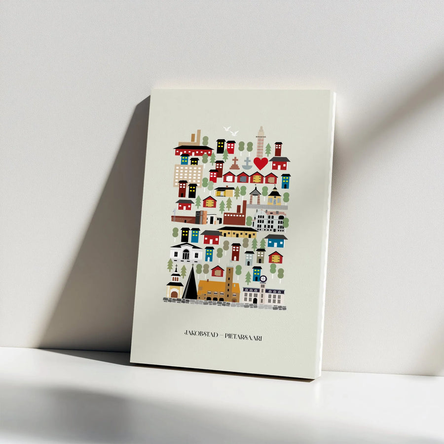 Jakobstad Pietarsaari Canvas Wall Art | Minimalist Finland Cityscape Illustration | Premium Frameless Canvas | Scandinavian Home Decor Gift