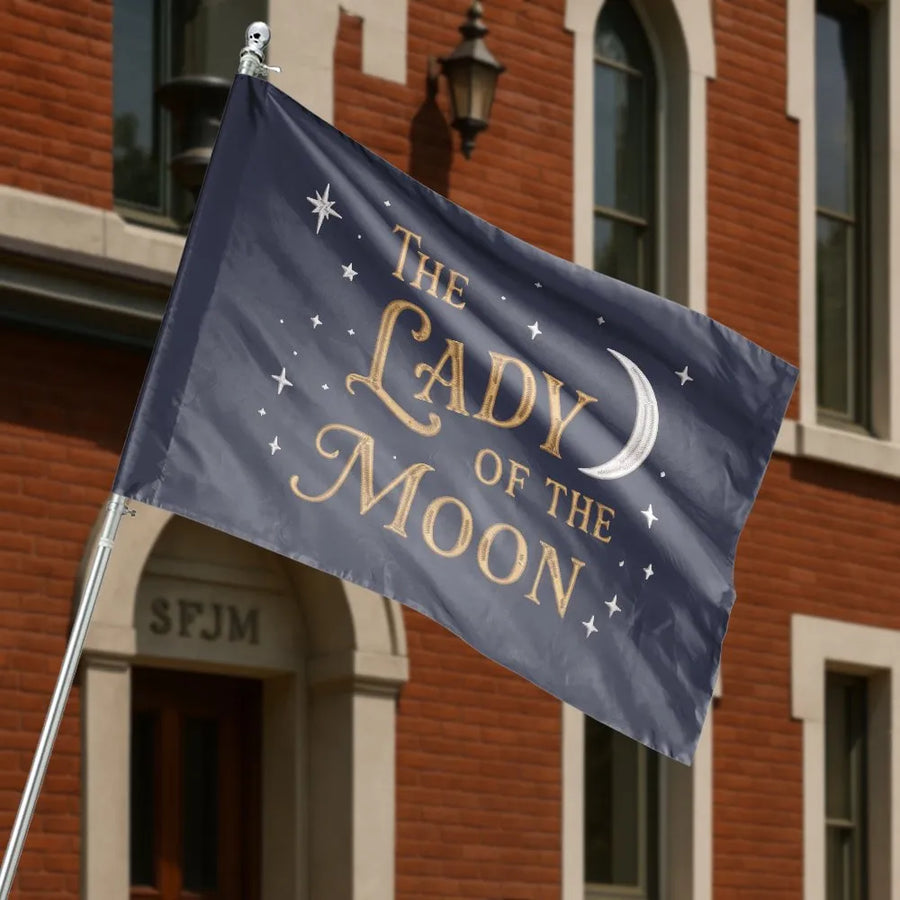 Lady of the Moon House Flag | Vintage Celestial Moon & Stars Art | Weather-Resistant Double Sided Banner | Witchy Porch Decor Gift for Her