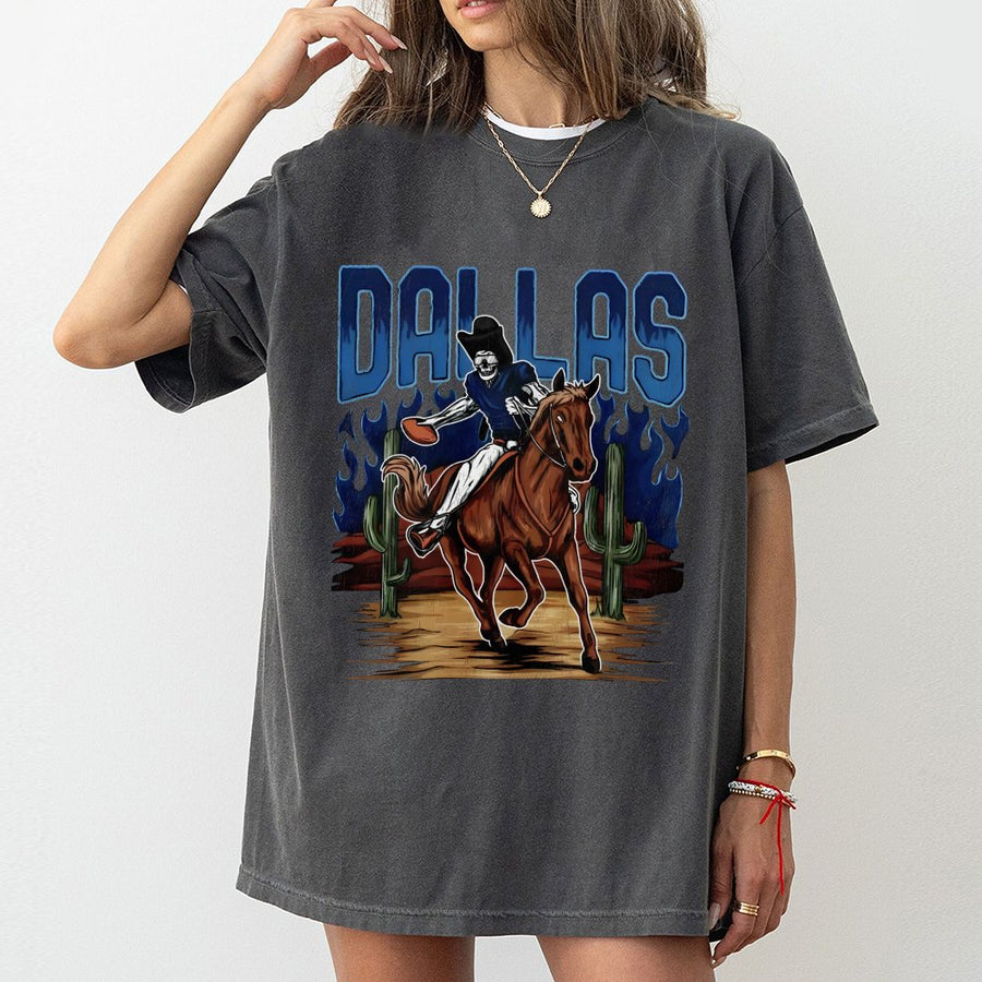 Dallas Skeleton Cowboy Football Player Riding A Horse T-Shirt
