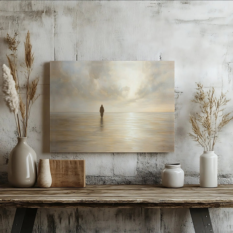 Jesus Walking On Water Canvas Wall Art | Serene Sunrise Landscape | Premium 1.25 Inch Gallery Wrap | Faithful Christian Home Decor Gift