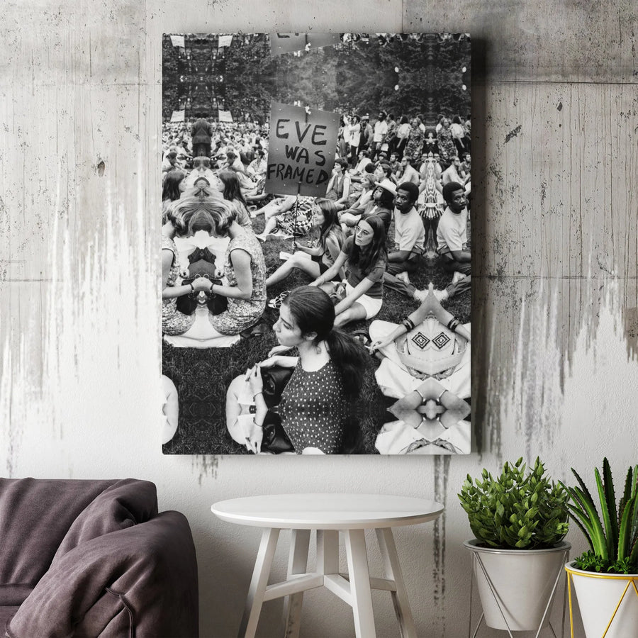 Eve Was Framed Canvas Wall Art | Vintage Feminist Protest Photo | Premium Gallery Wrap | Women's Rights Movement Activist Gift