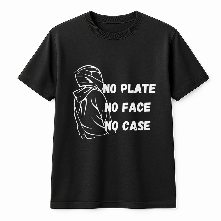 No Plate No Face No Case T-Shirt | Motorcycle Helmet Graphic Design | 100% Cotton Premium Apparel | Gift For Biker Rider Enthusiast