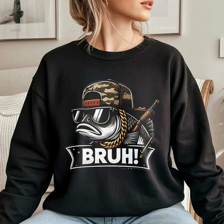 Bruh Fish Sweatshirt | Funny Hip-Hop Angler Graphic | Premium Cotton Blend | Gift For Fishermen And Fishing Enthusiasts