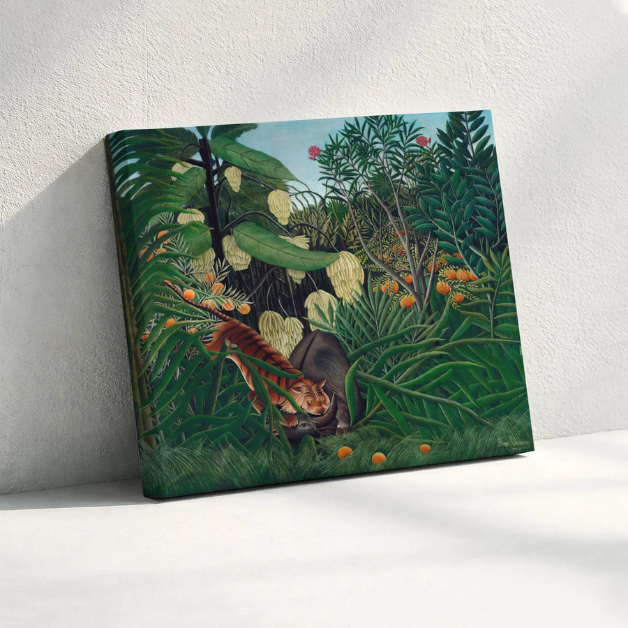 Henri Rousseau Canvas Wall Art | Combat of a Tiger and a Buffalo Reproduction | Premium Gallery Wrap Canvas | Vintage Jungle Decor for Art Lovers