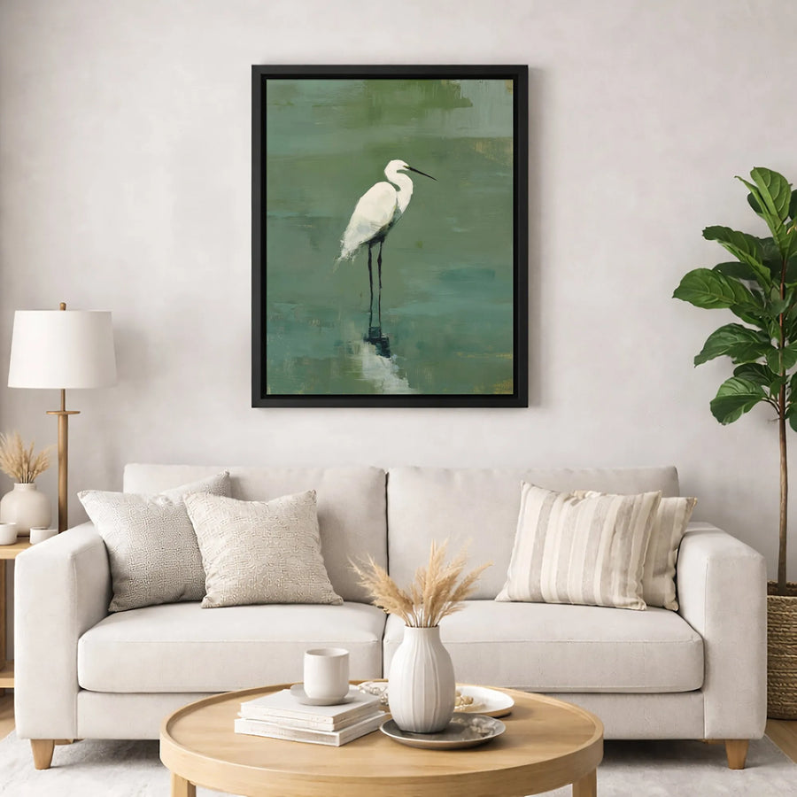 White Egret Canvas Wall Art | Minimalist Abstract Bird Painting | Premium Gallery-Wrapped Print | Modern Home & Office Decor Gift
