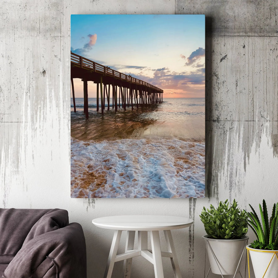 Beach Pier Canvas Wall Art | Coastal Sunset Ocean Waves Print | Premium Gallery-Wrapped Decor | Relaxing Seascape Gift for Home or Office