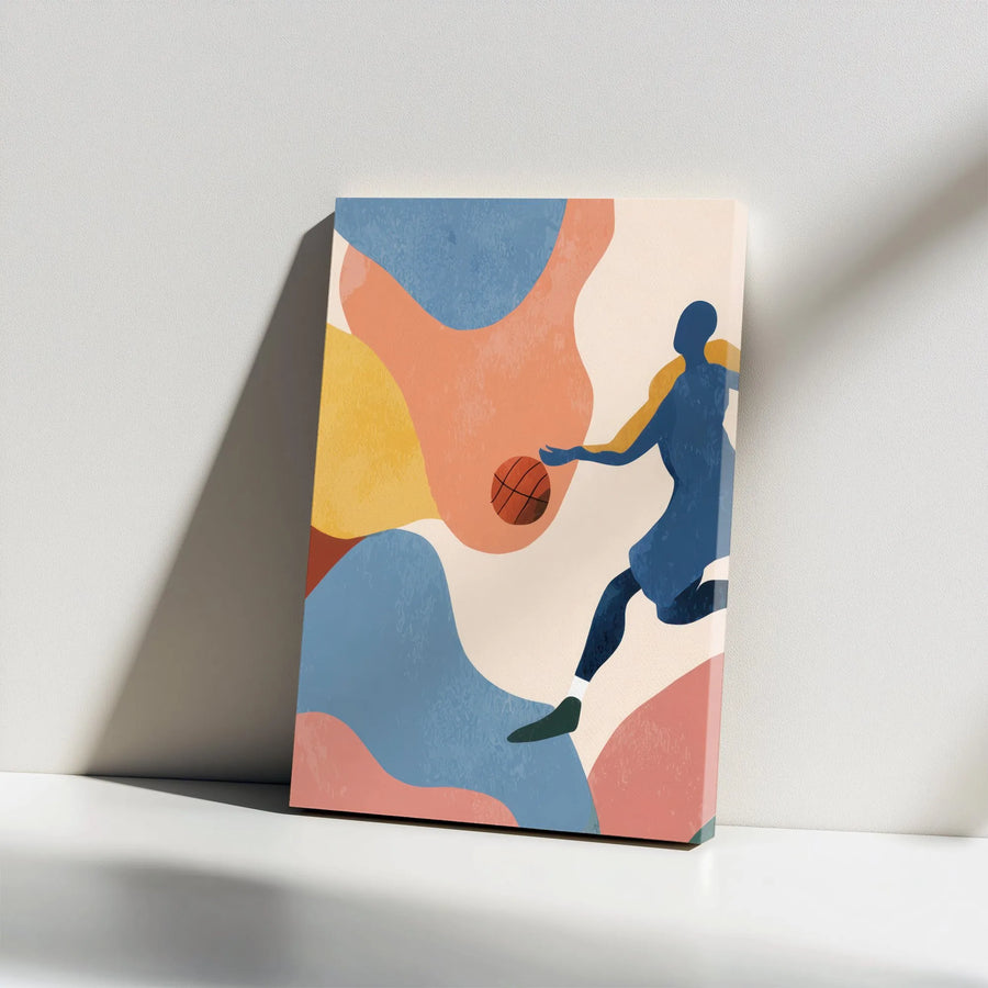 Abstract Basketball Vertical Canvas | Modern Sports Wall Art | Premium Gallery Canvas Print | Gift for Sports Fan & Game Room Decor