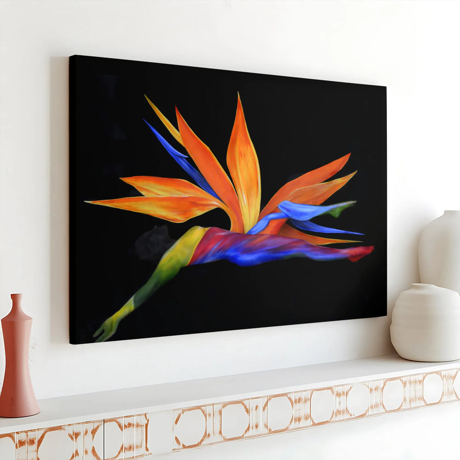 Bird of Paradise Canvas Wall Art | Surreal Botanical Figure Painting | Premium Gallery Wrap Print | Unique Modern Home Decor Gift