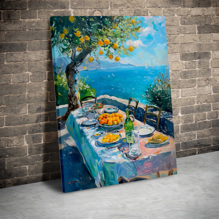 Mediterranean Coastal Canvas Art | Impressionist Lemon Tree Painting Print | Premium High-Resolution Canvas | Kitchen & Dining Room Wall Decor Gift