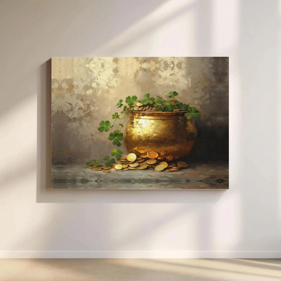 Pot Of Gold Canvas Wall Art | Lucky Shamrock Irish Decor | Premium 1.25-Inch Gallery Wrap | St. Patrick's Day Home Gift For Luck