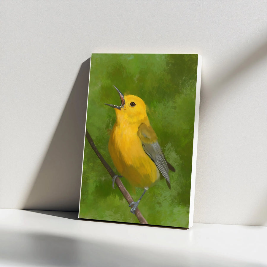 Prothonotary Warbler Canvas Art | Vibrant Yellow Songbird Painting | Premium Thick Gallery Wrap | Gift for Bird Watcher Home Decor