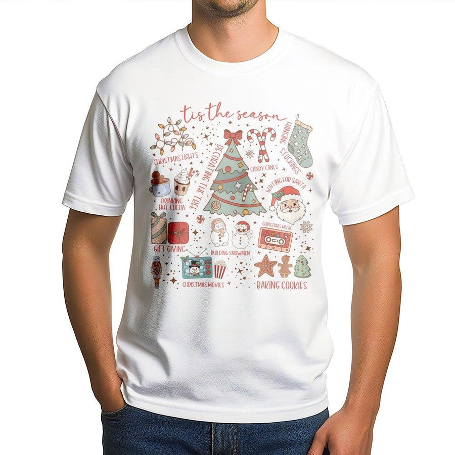Tis The Season Christmas T-Shirt | Festive Holiday Icons Graphic Tee | 100% Cotton Premium Quality | Xmas Gift For Women And Men