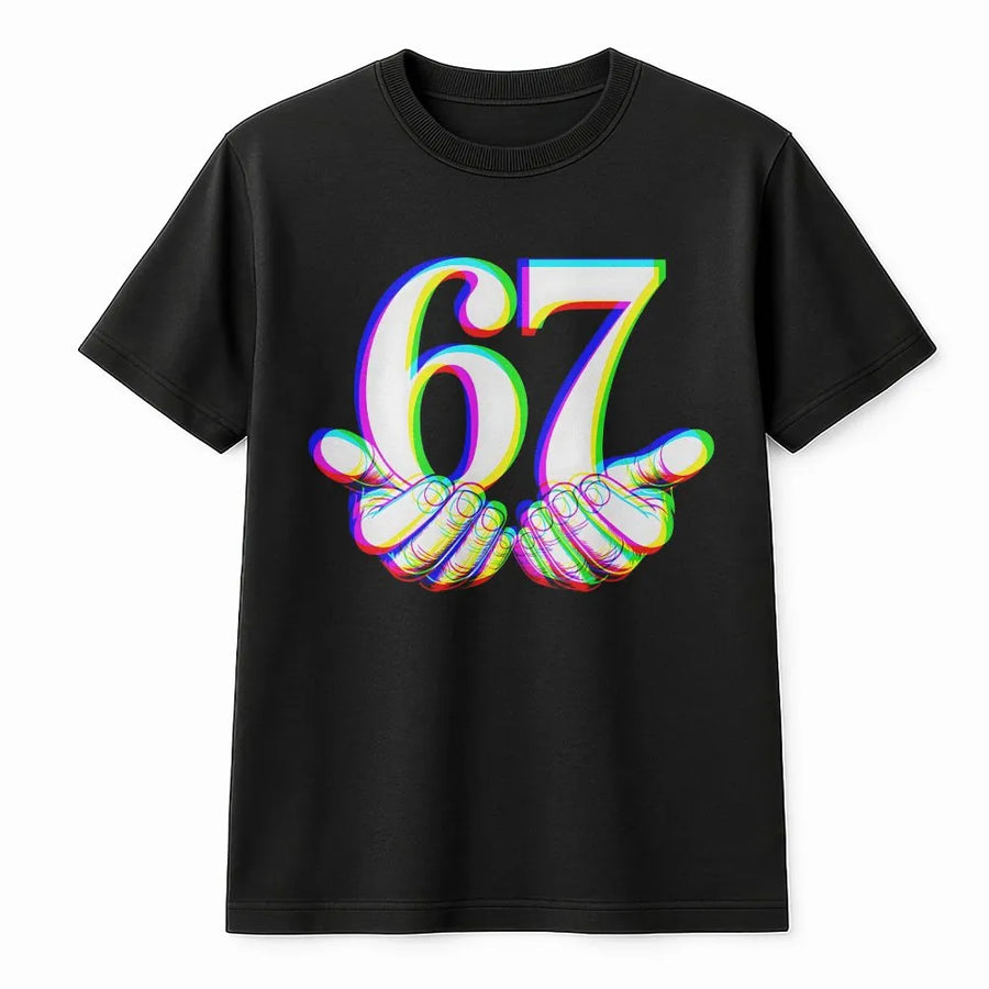 Number 67 T-Shirt | Glitch Art Aesthetic Design | 100% Cotton Premium Tee | Unique Birthday Gift for Men and Women