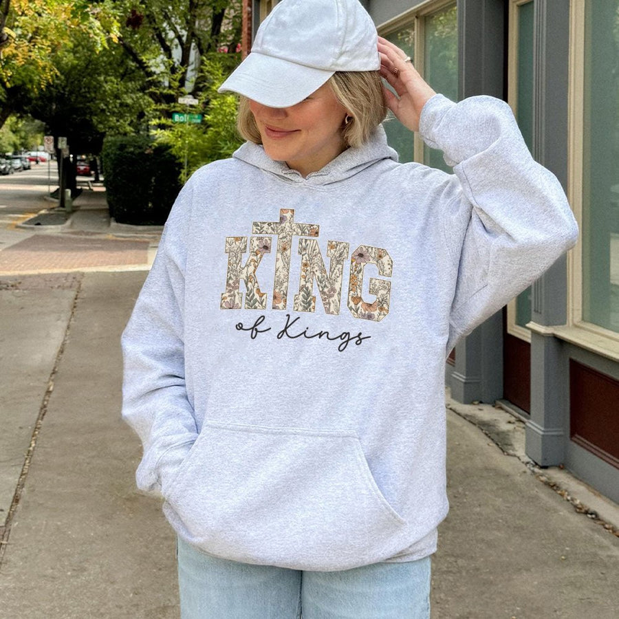 King Of Kings Jesus Hoodie | Floral Cross Religious Graphic | Premium Cotton Blend Sweatshirt | Christian Gift For Her & Him