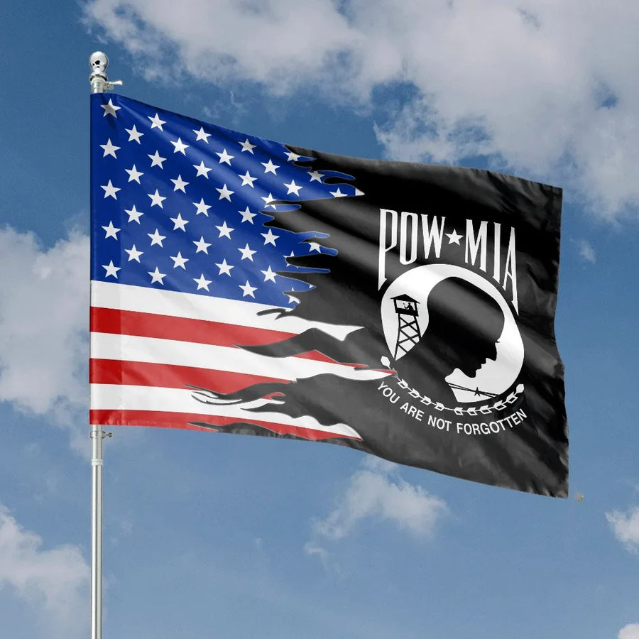 POW MIA American Flag | You Are Not Forgotten Design | Double-Sided Polyester Banner | Patriotic Gift for Veterans