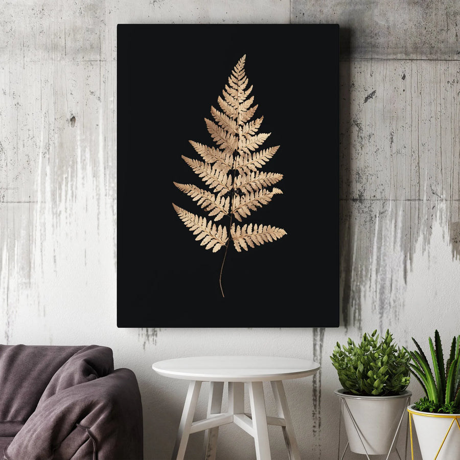 Golden Fern Canvas Print | Minimalist Botanical Wall Art | Premium Gallery Wrapped 1.25" Profile | Modern Home Decor Gift