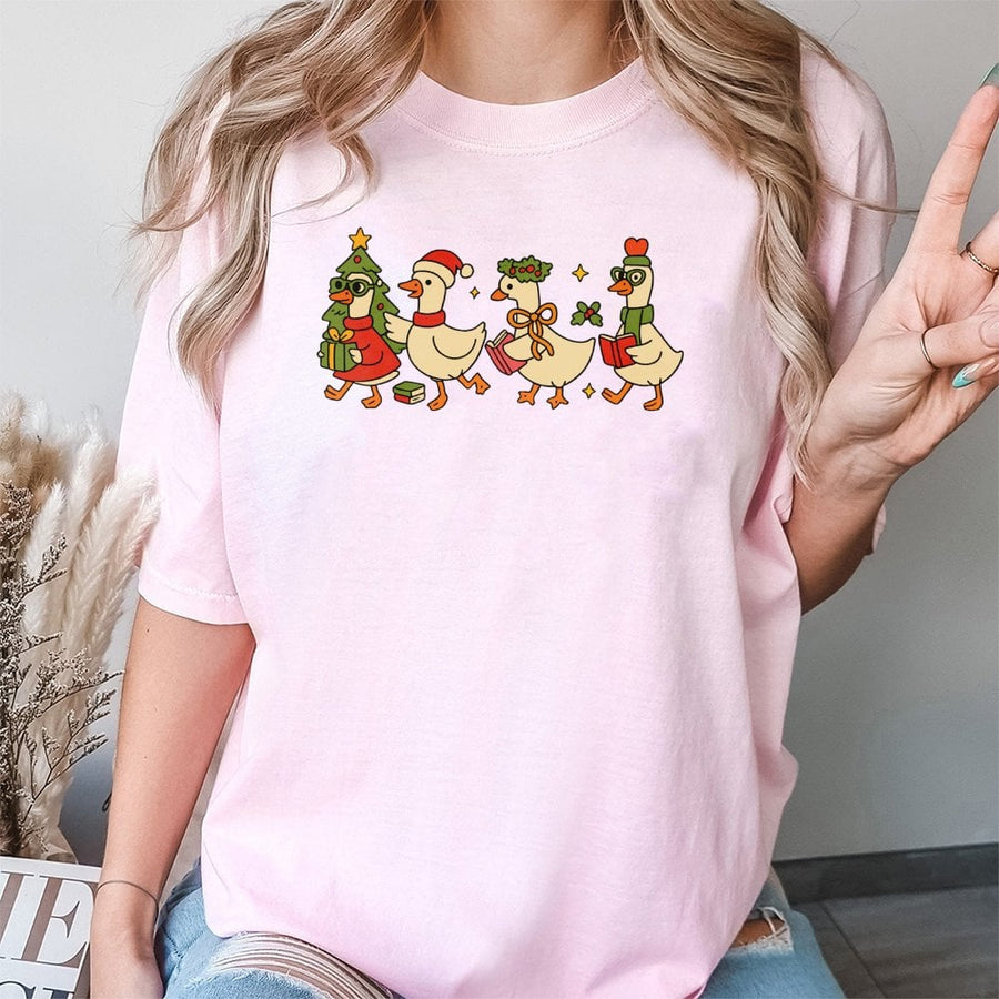 Christmas Duck T-Shirt | Cute Holiday Goose Graphic Tee | 100% Cotton Premium Gift | Teacher Christmas Apparel For Women And Men