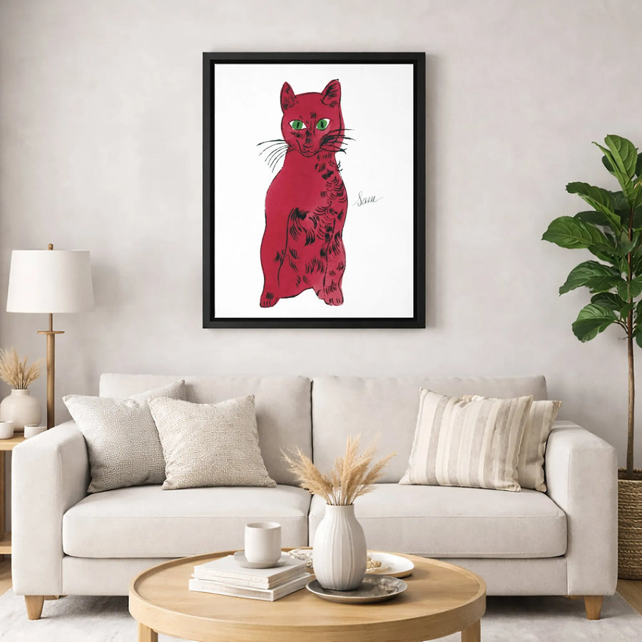 Red Cat Canvas Print | Mid-Century Modern Illustration | Gallery-Quality Fade-Resistant | Unique Wall Art Decor for Cat Lovers