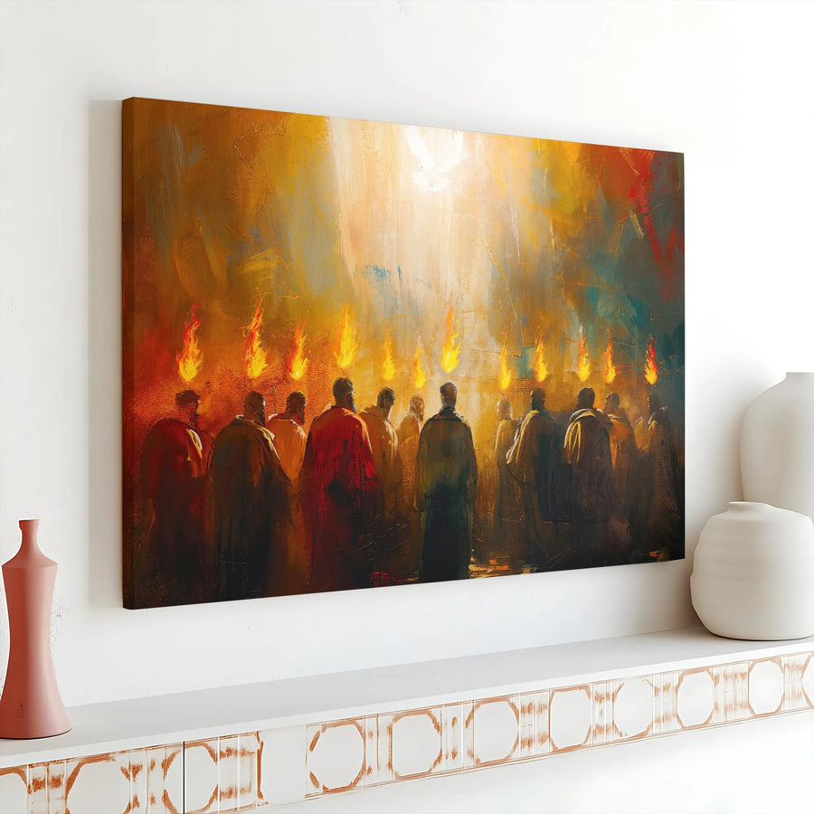 Pentecost Canvas Art | Tongues Of Fire And Holy Spirit Dove | Premium Gallery Wrapped Wall Decor | Christian Religious Home Gift