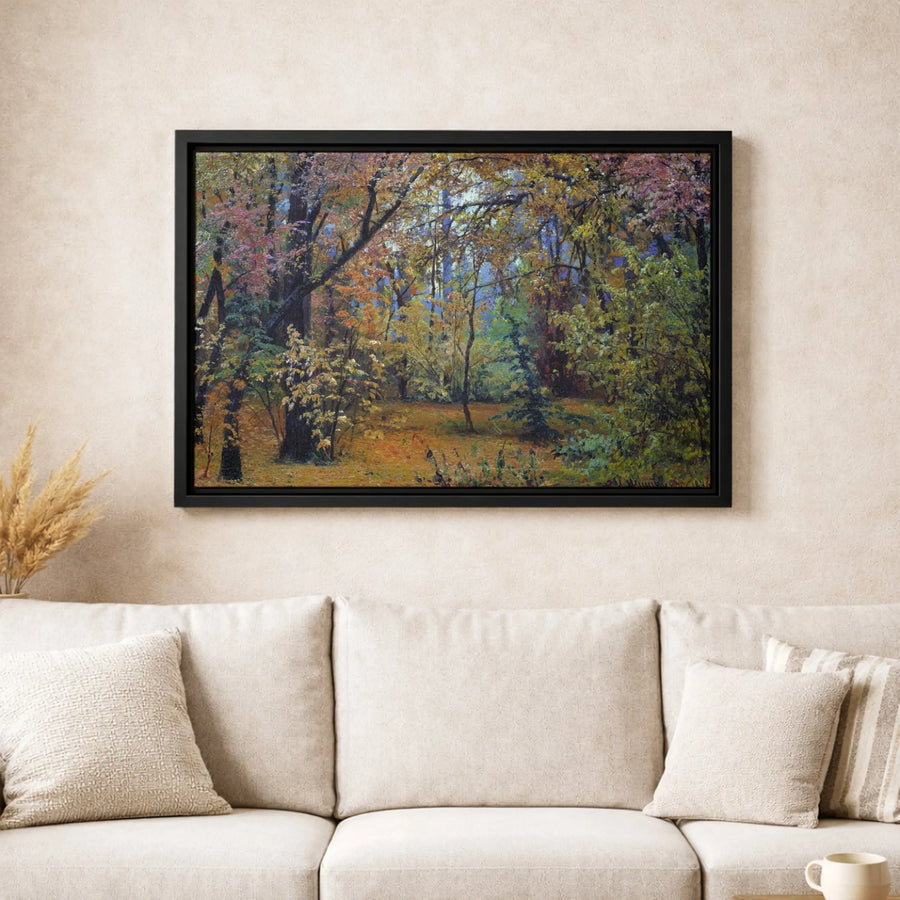 Autumn Forest Landscape Canvas Wall Art | Colorful Fall Foliage Oil Painting Style | Premium Gallery Wrap Print | Modern Nature Home Decor Gift