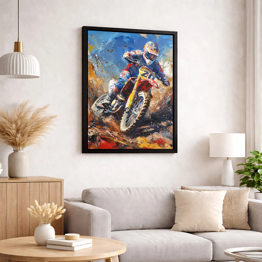 Motocross Dirt Bike Canvas Art | Abstract Action Racing Splatter Print | 1.25-Inch Premium Gallery Wrap | Gift for Motocross Fan & Bike Rider