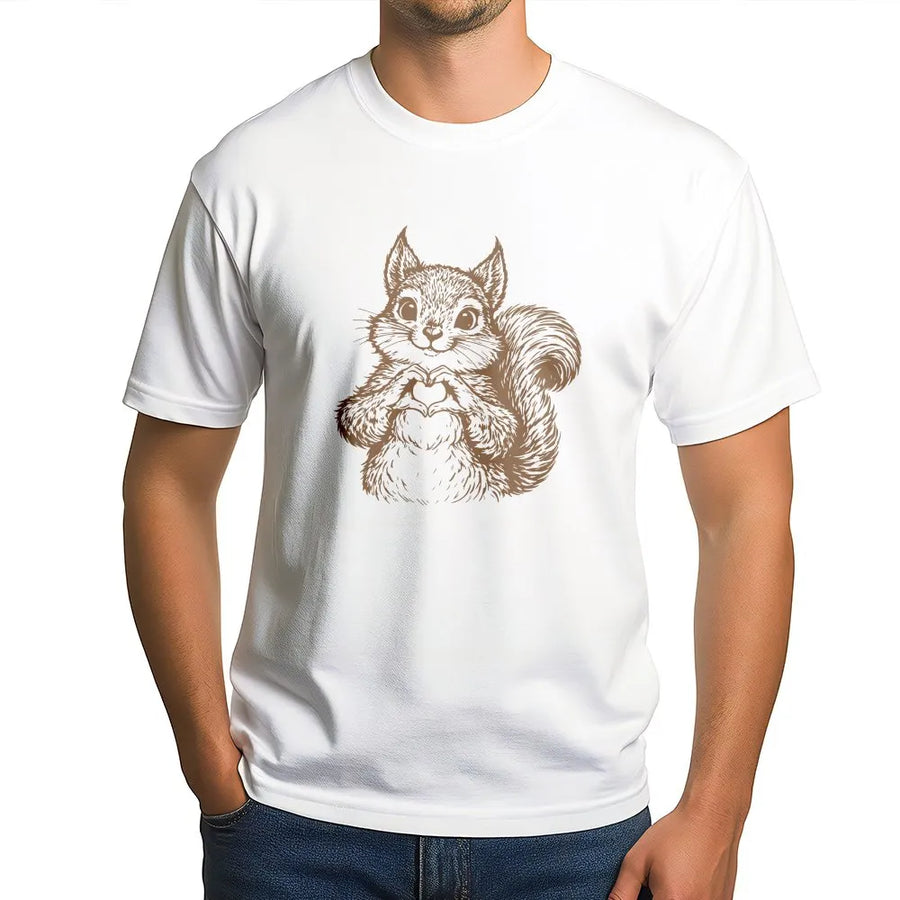 Cute Squirrel T-Shirt | Heart Hands Line Art Graphic | Premium Cotton Unisex Tee | Gift for Woodland Animal Lovers
